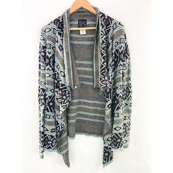 Billabong Teal Knit Waterfall Cardigan Sweater Medium Aztec Southwestern - Picture 1 of 6